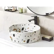 Beliani izlietne Keramikas galda  40 cm balta ar teraco efektu Nules Umywalka nablatowa ceramiczna efektem lastryko