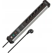 Brennenstuhl Premium Protect Line 6 virzienu strāvas sloksne Melna/Sudraba. pārsprieguma aizsardzība. Listwa 6-Way power strip black/silver. surge protection. meters