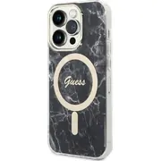 Guess lādētājs Komplekts futrālis bezvadu Gubpp14Xhmeacsk Apple iPhone 14 Pro Max melns/melns cietais maciņš Marble Magsafe Zestaw etui bezprzewodowa czarny/black hard case
