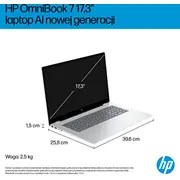 Hp Omnibook 7 Next Gen Ai 17-Dc0217Nw Copilot Pc Intel Core Ultra 258V klēpjdators 43.9 cm 17.3 collas Full Hd skārienekrāns 32 Gb Lpddr5X-Sdram 1 Tb Ssd Wi-Fi 802.11Be Windows 11 Home Silver Laptop Ekran dotykowy Srebrny