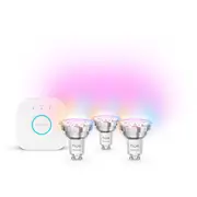 Philips Hue Essential Starter Kit Spotlight Bridge Full Color Gu10 3 gb. balts Inteliģentais apgaismojuma komplekts 929004235707 8721103103710 Gab. Inteligentny zestaw