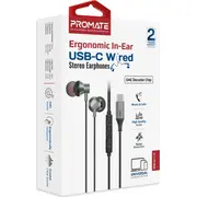 Promāts Silken-C ergonomiskais stereo iekšējās auss vadu austiņas Usb-C Promate Ergonomic Stereo In-Ear Wired Earphones 1.2M