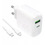 Puro Daily Prolite 45W Usb-C Usb-A Piegādes piegādes lādētājs ar kabeli-White Power Delivery kablem