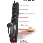 Strāvas sloksne Acar 504Wf pārsprieguma aizsargs 5 ligzdas m melns W0075 Listwa gniazd czarna