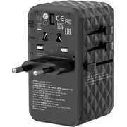 Verbatim universāls pasaules Uta-06 ceļojumu adapteris. 2X Usb-C Pd. Qc 4. Usb-A 3.0. melns. 100 W Uniwersalny adapter World-To-World czarny.