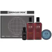 American Crew Essential komplekts katru dienu. matu kondicionieris. mitrināšanai. 100 ml šampūns. šķiedra. veidošanas pomāde. ieveidošanai. spēcīga noturība. 50 precīza. nomierinoša. skūšanās želeja Vīriešiem Set Daily. Hair Conditioner. For Moisturizing. Shampoo. Hydration. Fiber. Styli