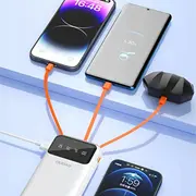 Dudao ietilpīga barošanas banka ar 3 iebūvētiem kabeļiem 20000Mah Usb Type C micro Lightning white Pojemny powerbank wbudowanymi kablami Typ K6Pro