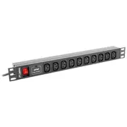Lanberg Pdu barošanas sloksne 19 collu 1U 10X Iec C13 2M Pdu-10I-0200-Iec-Bk Listwa
