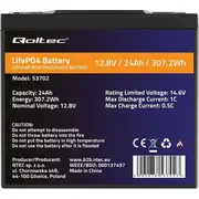 Qoltec Lifepo4 litija dzelzs fosfāta akumulators 12.8V 24Ah 307.2Wh Bms Akumulator