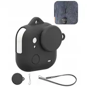 Silikona korpusa vāciņš priekš Insta360 Go Ultra un štrope Pu786B melns Etui Silikonowe Case Do Dekielek Smycz Czarny