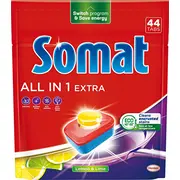 Somat All in 1 Extra Lemon Lime trauku mazgājamās mašīnas tabletes. 44 gab Tabletki do zmywarki Lime. sztuki