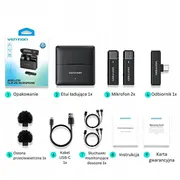 Ventilācijas komplekts ar 2 bezvadu Usb-C Lavalier mikrofoniem melnu uzlādes korpusu Vention Zestaw bezprzewodowych krawatowych etui czarny