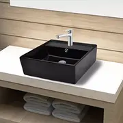 Vidaxl Washbasin keramikas izlietne ar pārplūdes caurumu un krānu. melns Umywalka vidaXL Ceramiczna umywalka otworem przelewowym na kran. czarna