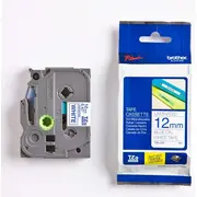 Brother uzlīmju veidotāja lente. zila druka balta laminēta pamatne x Tze233 Do drukarek etykiet niebieski druk laminowane 12Mm 8M