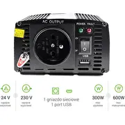 Green Cell 24V/230V 300W/600W pārveidotājs Przetwornica