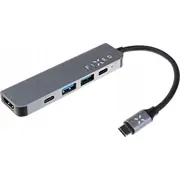 Hub Usb Fiksēts 5 portu Usb-C Mini klēpjdatoriem un planšetdatoriem Fixhu-Mn-Gr pelēks Fixed 5-Port for laptops and tablets Gray
