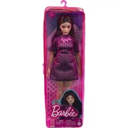 Lelle Bārbija Barbie Fashionistas Rozā rūtaina kleita Lalka Sukienka