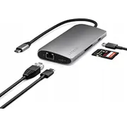 Satechi Usb centrmezgla adapteris Usb-C Multiport 8K Usb-C. Hdmi. 3Xusb-A 3.2 Gen 2 10Gbps. Usb-A 1 5Gbps. Sd/Tf space pelēks Hub Adapter gray
