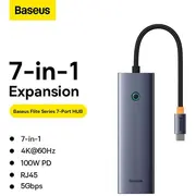Usb centrmezgls Baseus Hub Ultrajoy 7 portu Usb-C līdz 1Xhdmi4K30Hz 2Xusb 3.0 1Xpd Rj45 Sd/Tf3.0 7W1 7-Port do