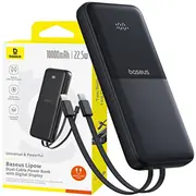 Baseus Powerbank Lipow 10000Mah 22.5W ar iebūvētu dubulto kabeli displeju Ar papildu melnu Simple Usb-A Usb-C 3A melns With built-in dual cable display dodatkowym czarnym kablem 0.2M czarny