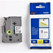 Brother uzlīmju veidotāja lente. melna druka/balta pamatne. laminēta spēcīga līme x Tzes221 Do drukarek etykiet czarny druk laminowane mocny klej 9Mm 8M