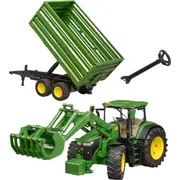 Bruder John Deere 7R 350 traktors ar iekrāvēju un piekabi Traktor