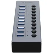 Bt2U3-10Ab centrmezgls ar 10X Usb-A slēdžiem pelēks Orico Hub szary