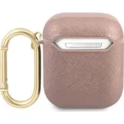 Guess aizsargmaciņš Gua2Sasmp Saffiano Script Metal Collection priekš Airpods 1/2 rozā Etui ochronne do