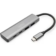 Hub Usb Digitus Usb-C-Hub 4-Port 2.1-2Xa3.12Xc2.1 int.Kabelis sudraba krāsā Int.kabel silber