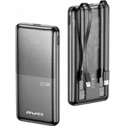 Powerbank Awei P76K 10000Mah 22.5W melns/melns digitālais displejs Czarny/Black Digital Display