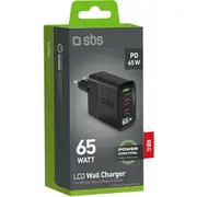 Sbs Lcd sienas lādētājs Usb-A Usb-C 65 Melna-Ladetajs Wall Charger 2X melna Ladetajs