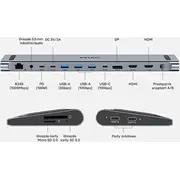 Stacija/Replikators Unitek Usb-C trīskāršais 4K Kvm ar statīva funkciju D1106Agy01 Stacja/Replikator uHUB15 Triple podstawki
