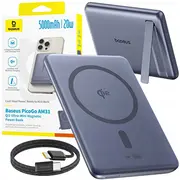 Baseus Powerbank Picogo Am31 Qi2 5000Mah 20W īpaši plāns. saderīgs ar Magsafe statīvu vienkāršu Usb-C 20 cm pīto kabeli pelēks Ultracienki compatible kablem plecionym Simple 20Cm szary