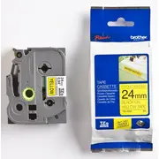 Brother uzlīmju veidotāja lente. melna druka/dzeltena pamatne. laminēta spēcīga līme. x Tzes651 Do drukarek etykiet czarny druk laminowane mocny klej 24Mm 8M