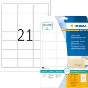 Herma Caurspīdīgas adrešu uzlīmes folijai. matēts A4. 63.5 x 38.1 mm. noturīgs pret laikapstākļiem. pastāvīga saķere 8670 Przezroczyste etykiety adresowe do folii. matowy odporne na warunki atmosferyczne.