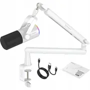 Mozos mikrofons Tam8 White Dinamiskais Mikrofons Usb Xlr Rgb Led Mikrofon Dynamiczny
