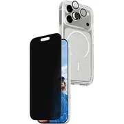 Panzerglass flagmana privātuma korpussprivatizēšana stiklaobjektīvam iPhone aizsargājoša kopšana. Zestaw ochronny Care by Flagship Privacy 3W1 EtuiSzklo PrywatyzujaceLens do iPhon