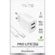 Puro Prolite 10W 2X Usb-A tīkla lādētājs Cable-Usb-C Sieciowa kabel Usb-C 1.2M