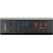 Usb centrmezgls Lindy 4 portu 3.0 ar 3 Schnelladeports Hub Port mit Schnellladeports