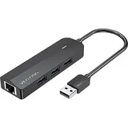 Usb Hub Vention 2.0 ar 3 portiem un Ethernet adapteri 100M Chpbb 0.15M melns Portami adapterem czarny