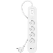 Belkin pārsprieguma aizsardzības strāvas sloksne. 4 Schuko ligzdas. Usb-A. Usb-C Pd. 2M Srb001Vf2M-V2 Listwa 525J. gniazda Schuko.