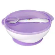 Bērnu bļoda ar piesūcekņu vāku un Thermo Spoon lavandu no 9 mēnešiem 9832La Kidsme bowl with suction cup lid and thermo spoon Lavender from months