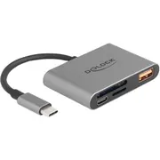 Delock Usb-C karšu lasītāja kažokādas Sd un Micro Speicherkarten Usb 10 Gbps Typ-A Port Und Type-C Pd 2.0 85 W Card Reader fur und