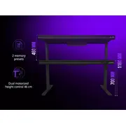 Divmotoru regulējama augstuma spēļu galds sēdēšanai/stāvēšanai ar iebūvētu datora korpusu. bezvadu lādētāju. Rgb apgaismojumu. vadības paneli un Usb pieslēgvietām. rūdīta stikla galda virsmu. melns. Dual-Motor sit/stand adjustable-height gaming desk with built-in Pc case. wireless charger. lig