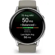 Garmin Venu 4 sporta pulkstenis viedais 45 mm sudraba krāsā ar sudrabaini pelēku silikona siksniņu Zegarek sportowy inteligentny zegarek srebrny srebrno-szarym silikonowym paskiem
