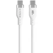 Hiper 1.5 m silikons Usb-C līdz 60W lādēšanas kabelis. balts Hyper 1.5M Silicone to Charging Cable. White