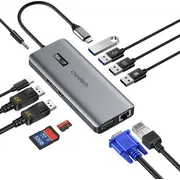 Hub Usb Choetech adapteris Hub-M26 Usb-C uz Usb-A Hdmi Vga Aux Sd Tf Pelēks Adapter 12W1 do szary