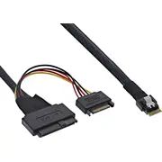 Inline Slim Sas kabelis. Sff-8654 līdz U.2 Sff-8639 Sata jauda. 1M Cable. to power. 24Gb/S.