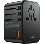 Usams lādētājs Adaptera tīkls 1Xusb2Xusb-C T62 65W Us/Au/Es/Uk melns/melns Cc199Tc01 Us-Cc199 Univesal Travel Charger Adapter siec 4W1 Us/Au/Eu/Uk czarny/black