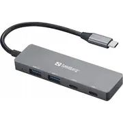 Usb centrmezgls Sandberg 136-50 centrmezgli un koncentratori Type-C 5000 Mbit/S pelēks Hub huby koncentratory Szary